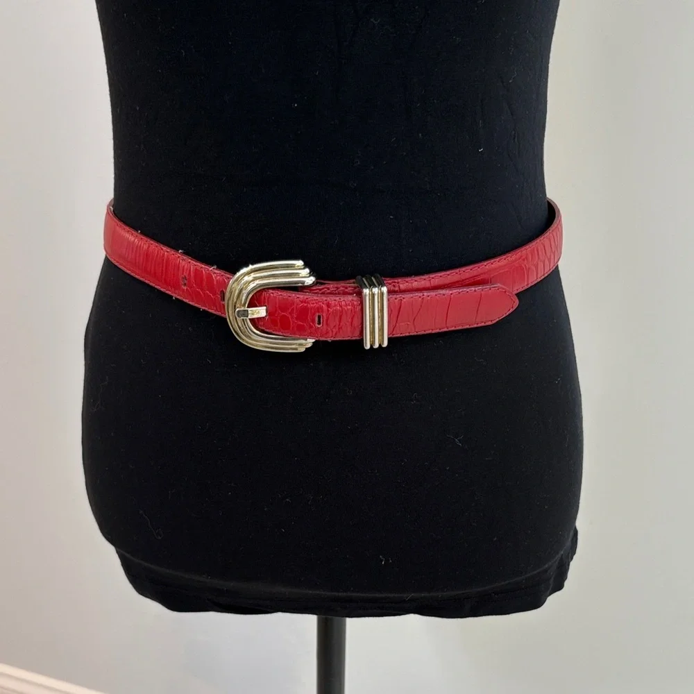 Liz Claiborne Vintage Leather Red Belt with Gold Buckle Women Large - Picture 1 of 7